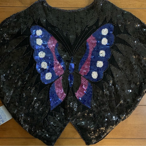 Loehmann’s Back Room sequined butterfly silk blouse - Picture 4 of 6